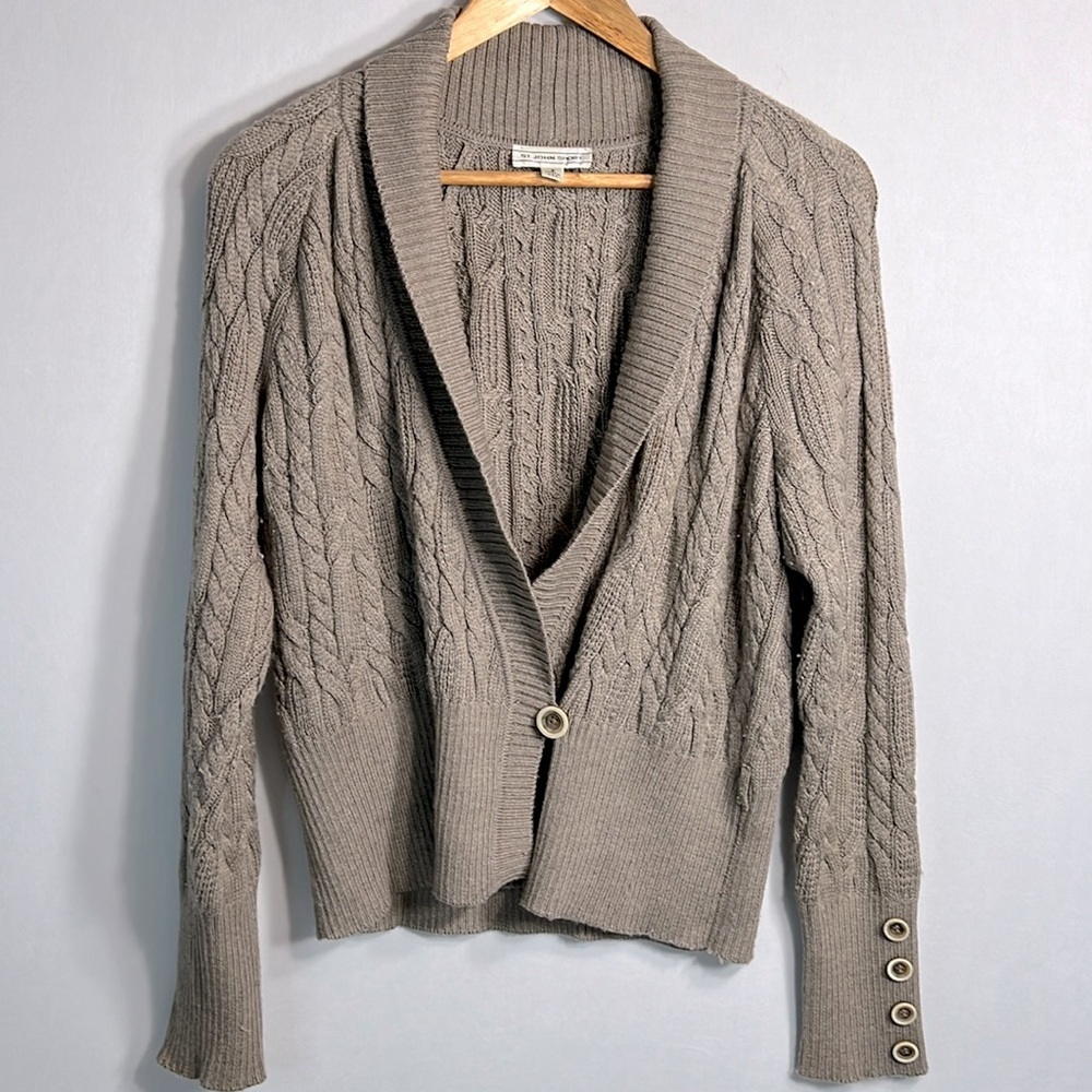 St John Sport Cable Knit Wrap Cardigan Sweater size S